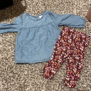 Carter’s baby girl denim button back shirt with floral tights